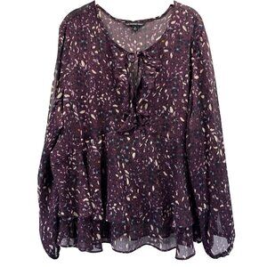 Zac & Rachel Women's Top Popover Size Plus 2X Long Sleeve Tiered Layered Ruffle